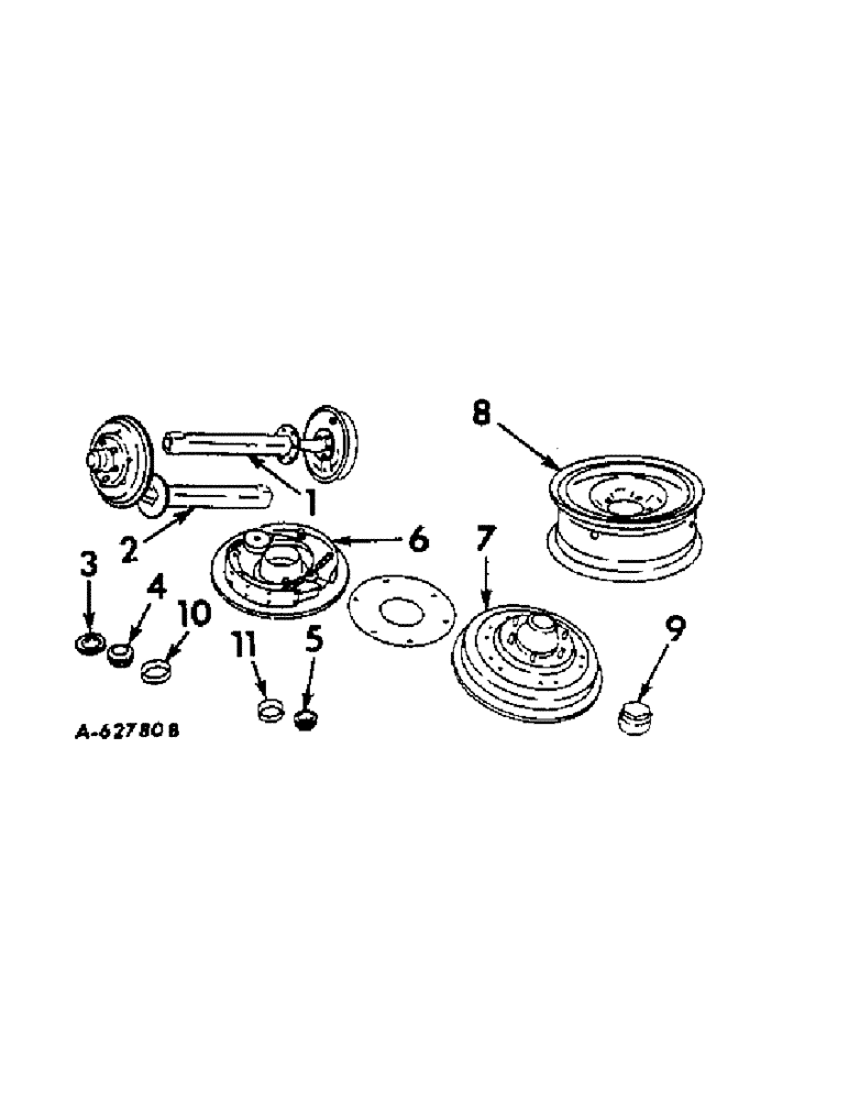 Схема запчастей Case IH VARIOUS - (B-120[1]) - DISK WHEELS AND AXLES, FOR ELECTRIC BRAKES IN LIEU OF REGULAR WHEELS AND AXLES 1960 TO 1965 
