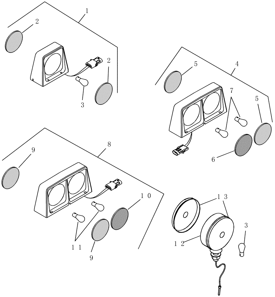 Схема запчастей Case IH 1200PT - (A.40.A[03]) - WARNING LAMP ASSEMBLIES 399150A2, 399151A2, 399152A1 AND 51200040 A - Distribution Systems