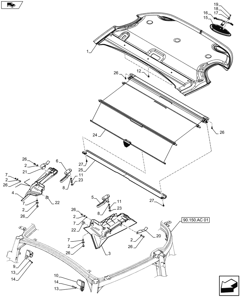 Схема запчастей Case IH FARMALL 115U - (90.160.AX[01A]) - VAR - 336606 - CAB ROOF - SOFT TRIM - W/ OPENABLE HIGH VISIBILITY PANEL - BEGIN YR 30-APR-2013 (90) - PLATFORM, CAB, BODYWORK AND DECALS
