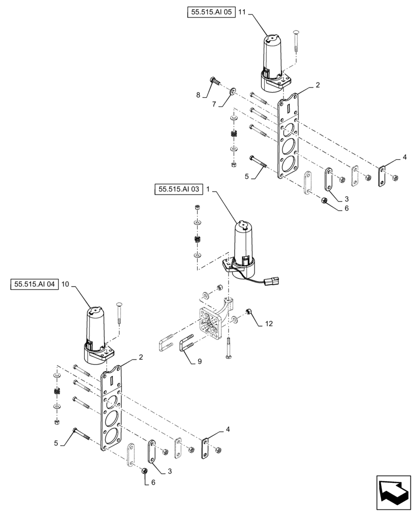 Схема запчастей Case IH PATRIOT 3340 - (55.515.AI[01]) - 90/100 AUTOBOOM SENSOR MOUNTING PARTS (55) - ELECTRICAL SYSTEMS