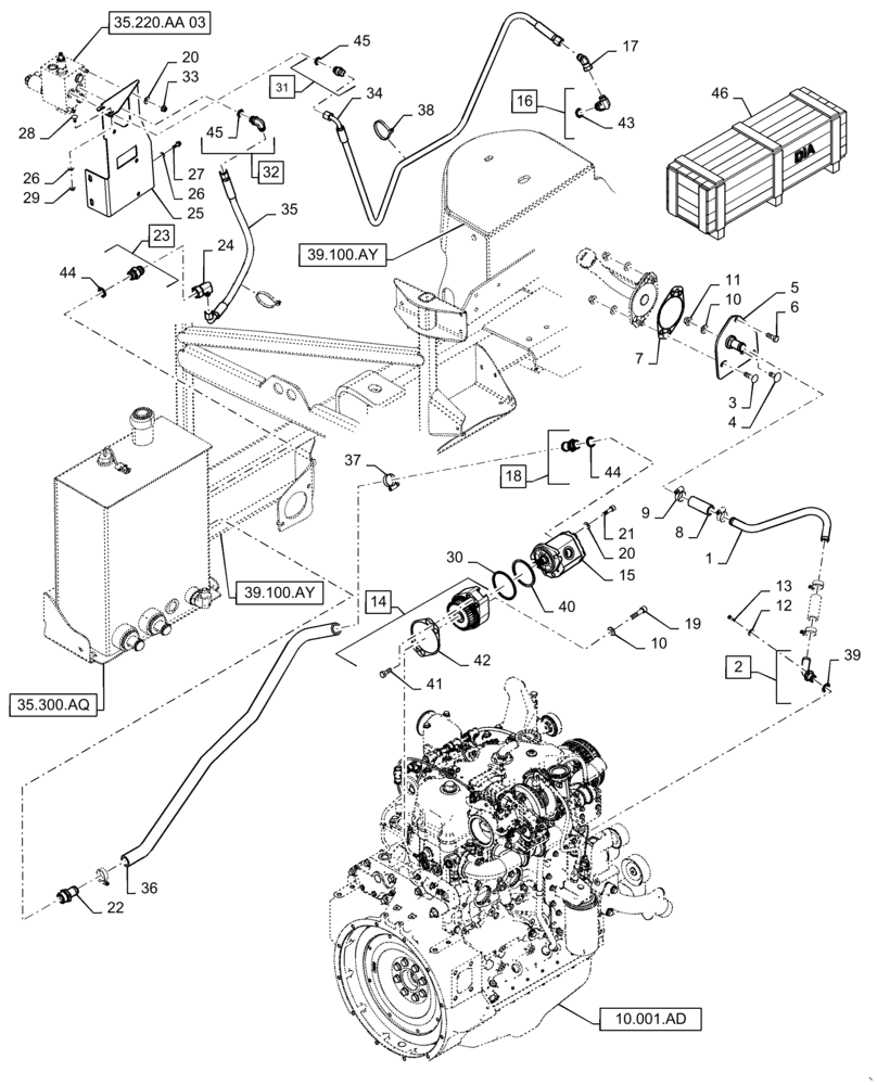 Схема запчастей Case IH WD1504 - (35.220.AA[01]) - AUXILIARY HYDRAULIC DRIVE, 4 CYLINDER, DRAPER (35) - HYDRAULIC SYSTEMS