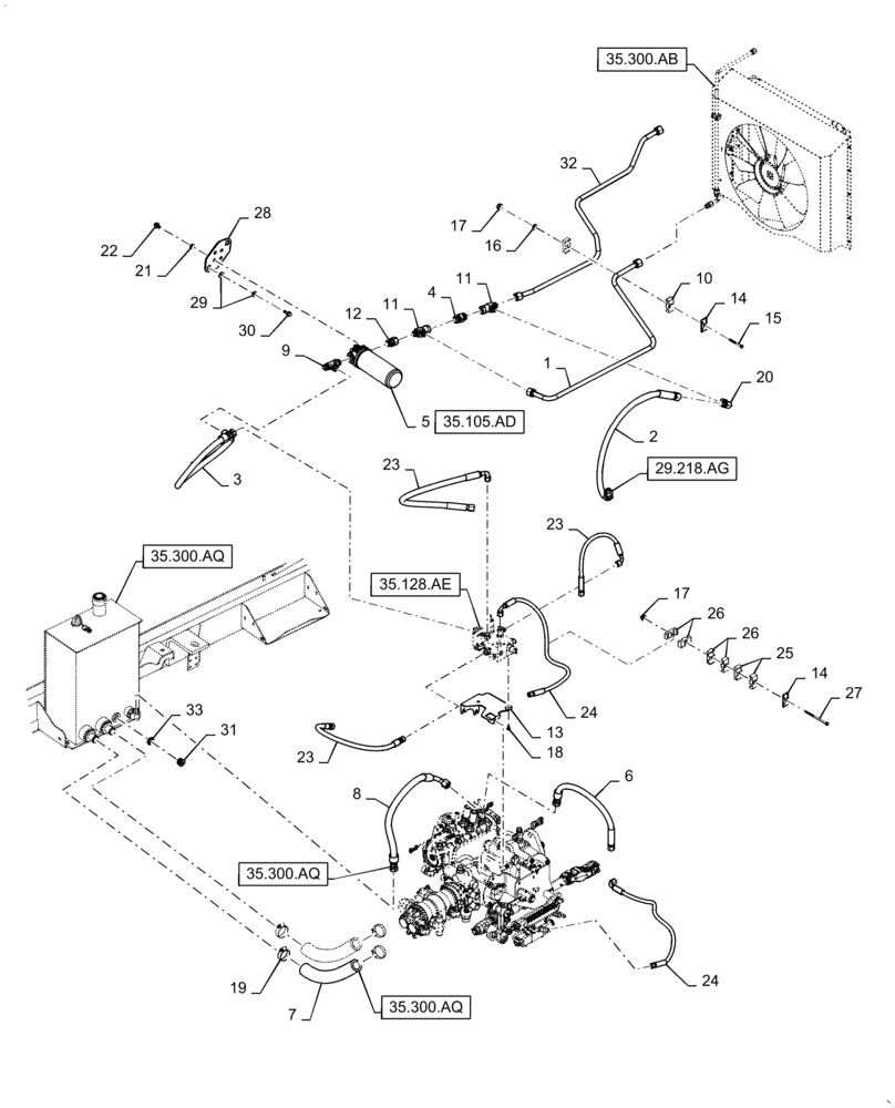 Схема запчастей Case IH WD2104 - (35.105.AC[01]) - HYDRAULIC DRAPER, CHARGE CIRCUIT, 6 CYLINDER, BSN YGG677500 (35) - HYDRAULIC SYSTEMS