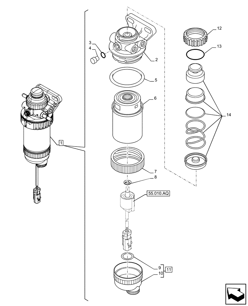 Схема запчастей Case IH 588H - (10.216.BA[02]) - FUEL FILTER/WATER SEPARATOR, COMPONENTS (10) - ENGINE
