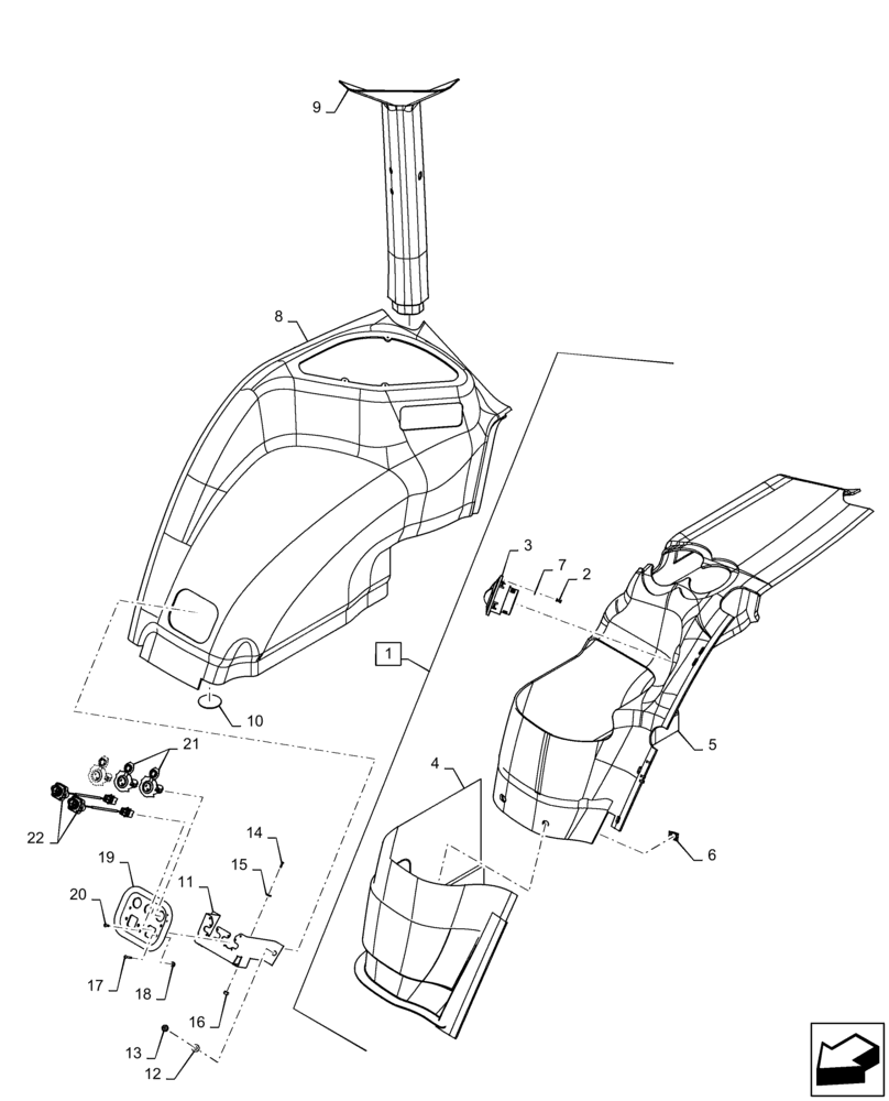 Схема запчастей Case IH MAGNUM 310 - (90.160.BY[01]) - VAR - 420010, 420012, 429373, 449058, 449112 - CAB INTERIOR TRIM, LH & RH FENDER (90) - PLATFORM, CAB, BODYWORK AND DECALS