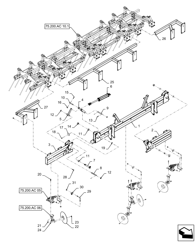 Схема запчастей Case IH ECOLO-TIGER 875 - (75.200.AC[09.1]) - DISK LEVELER WITH HD COIL TINES 9 SHANK 18 FOOT (75) - SOIL PREPARATION