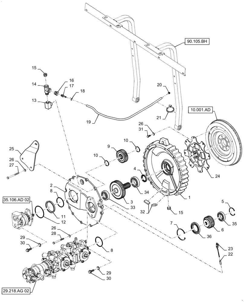 Схема запчастей Case IH WD1504 - (31.220.AG[02]) - GEARBOX, PTO ASSY, NON-DRAPER 4 CYLINDER (31) - IMPLEMENT POWER TAKE OFF