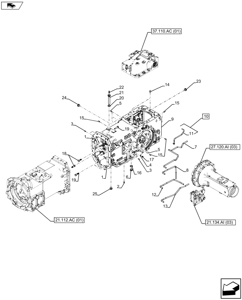 Схема запчастей Case IH FARMALL 105U - (21.120.AB[01]) - VAR - 334114, 390430 - GEARBOX HOUSING (21) - TRANSMISSION