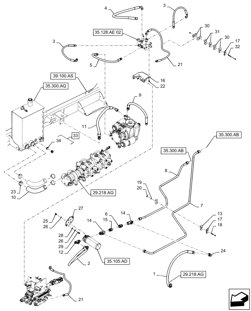 Схема запчастей Case IH WD2304 - (35.105.AC[03]) - HYDRAULIC SYSTEM, OIL COOLER, RETURN LINES & FILTER, 6 CYL NON DRAPER (35) - HYDRAULIC SYSTEMS