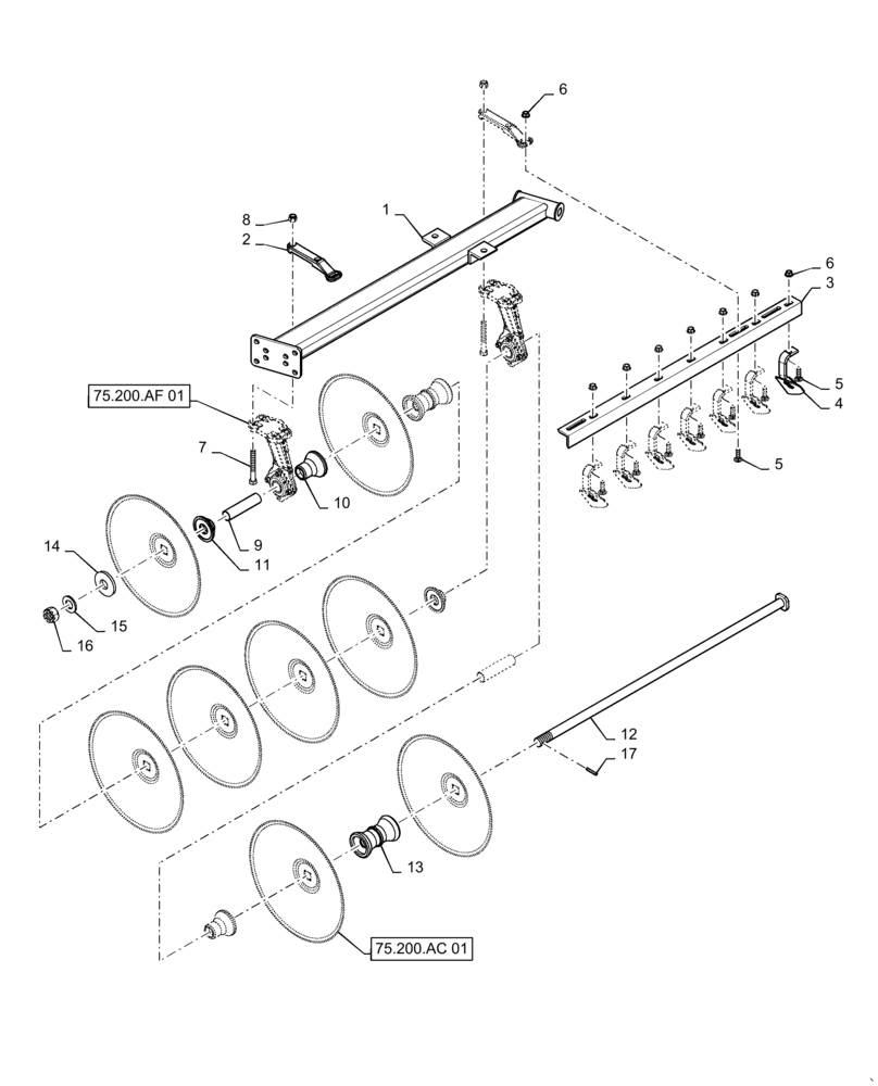 Схема запчастей Case IH TRUE-TANDEM 345 - (75.200.AE[06]) - RIGHT REAR MAIN-RIGID GANG WITH 7.5 IN. SPACING (75) - SOIL PREPARATION
