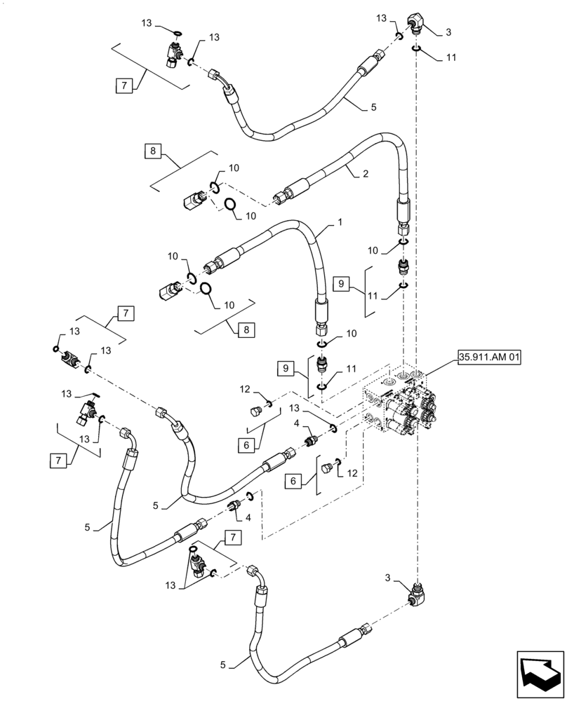 Схема запчастей Case IH PATRIOT 3240 - (35.911.AO[01]) - AUTOBOOM LINES (35) - HYDRAULIC SYSTEMS