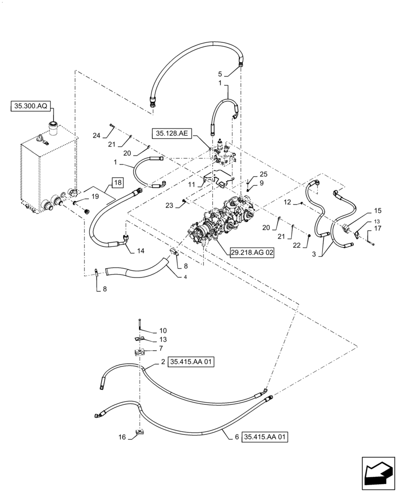 Схема запчастей Case IH WD1504 - (35.105.AC[02]) - HYDRAULIC NON-DRAPER, CHARGE CIRCUIT, 4 CYLINDER, BSN YGG677500 (35) - HYDRAULIC SYSTEMS