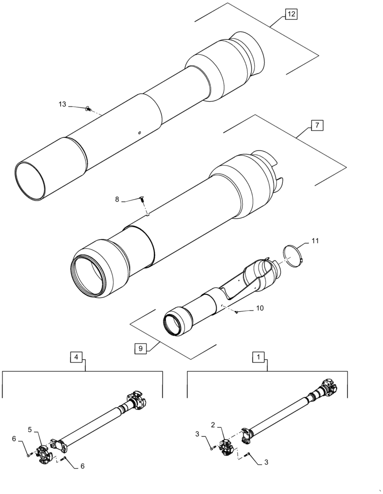 Схема запчастей Case IH MAGNUM 310 - (23.101.AF[01]) - VAR- 420224, 420228, 420277, 429199, 429286, 429380 - MFD DRIVE SHAFT ASSYS AND SHIELDS (23) - FOUR WHEEL DRIVE SYSTEM