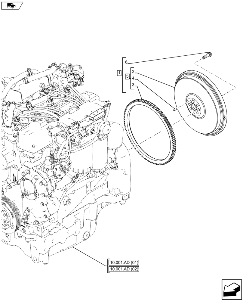 Схема запчастей Case IH FARMALL 115U - (10.103.AH) - VAR - 336816, 390174 - FLYWHEEL (10) - ENGINE