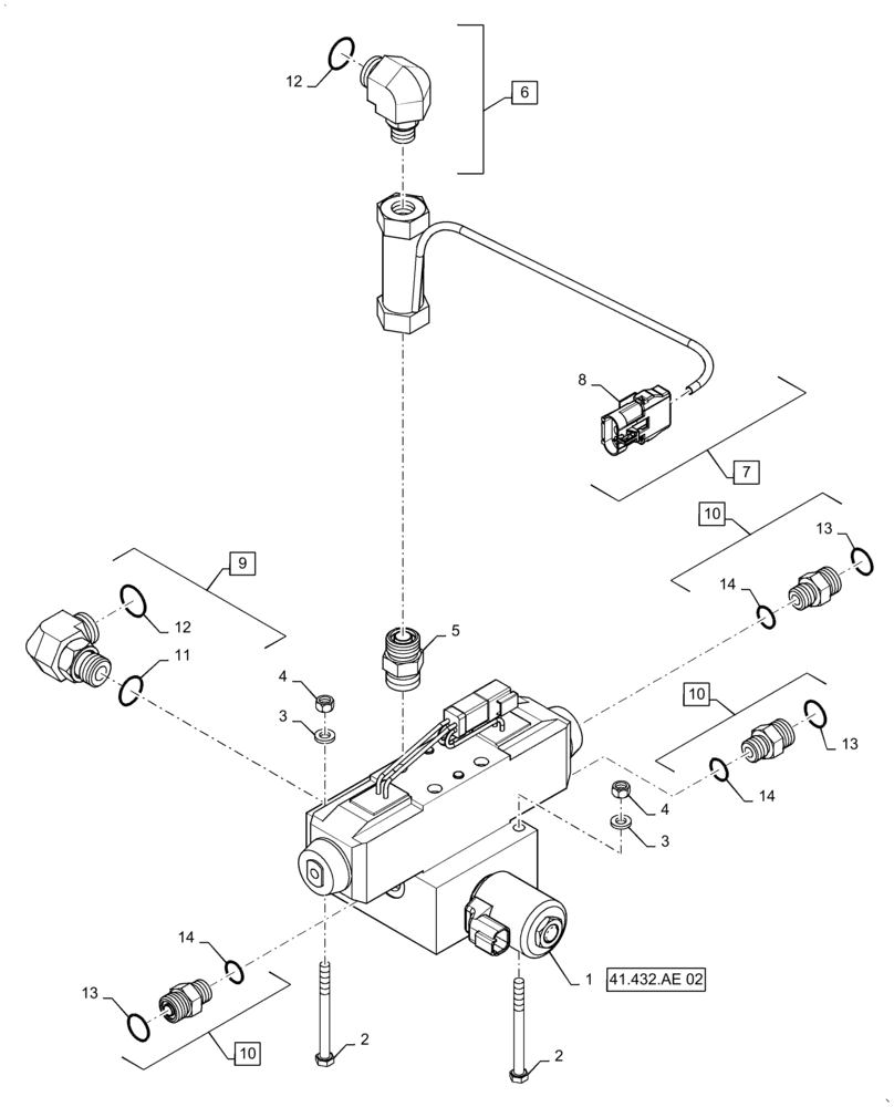 Схема запчастей Case IH PATRIOT 3240 - (41.432.AE[01]) - AUTO GUIDANCE VALVE WITH FITTINGS (41) - STEERING