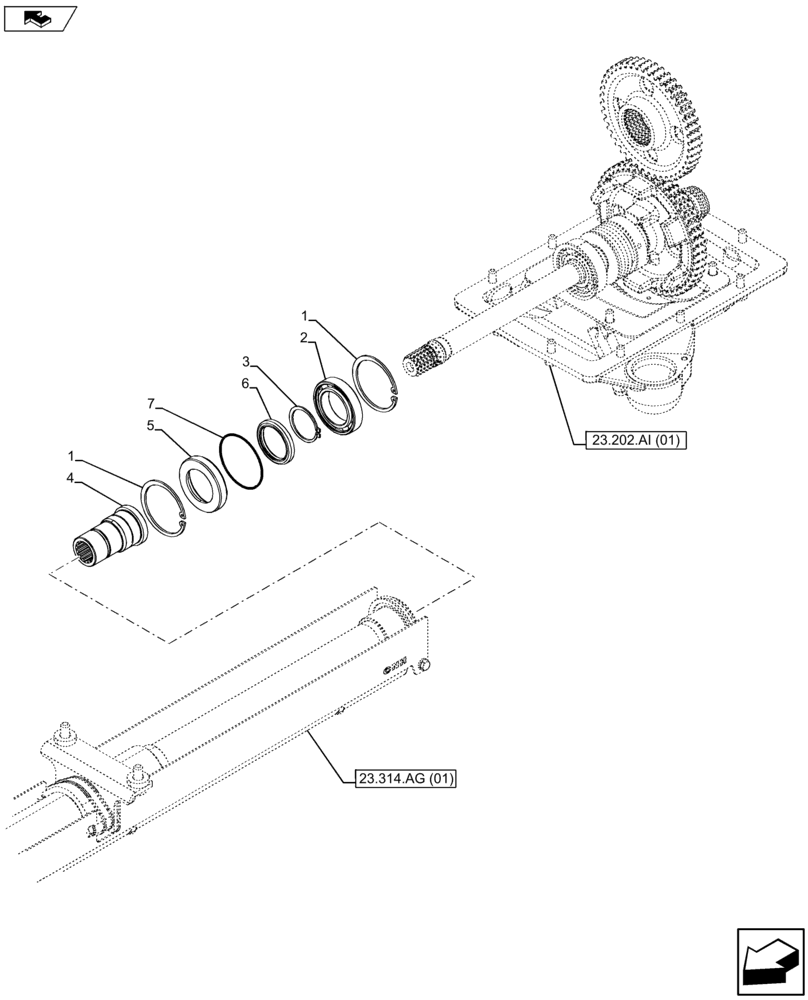 Схема запчастей Case IH FARMALL 115U - (23.314.AE[01]) - VAR - 330308 - HOUSING RELAY GEARING (23) - FOUR WHEEL DRIVE SYSTEM