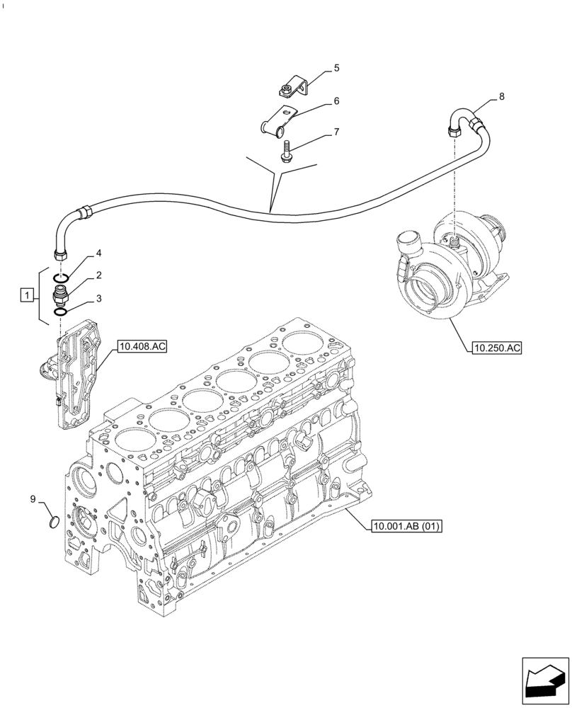 Схема запчастей Case IH F4HE9687S J106 - (10.250.AD) - TURBOCHARGER, SUPPLY, CONNECTING (10) - ENGINE