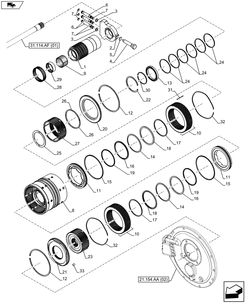 Схема запчастей Case IH FARMALL 105U - (21.154.AA[01]) - VAR - 334114, 390430 - ENGAGEMENT TRANSMISSION (21) - TRANSMISSION