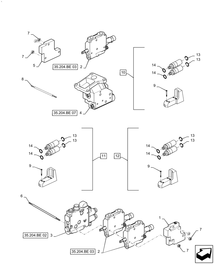 Схема запчастей Case IH PUMA1854 - (35.204.BE[01]) - 3 X MECHANICAL CLOSED CENTER REMOTES (35) - HYDRAULIC SYSTEMS