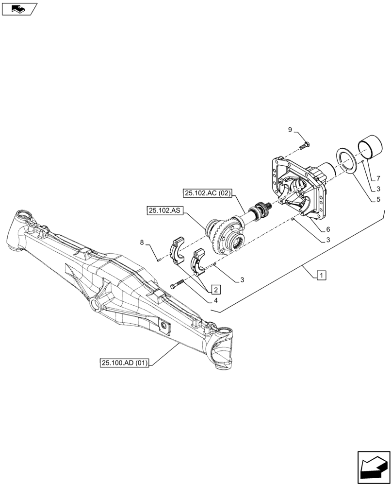 Схема запчастей Case IH FARMALL 105U - (25.102.AC[01]) - VAR - 390399 - SUPPORT, DIFFERENTIAL CARRIER, 4WD FRONT AXLE (25) - FRONT AXLE SYSTEM
