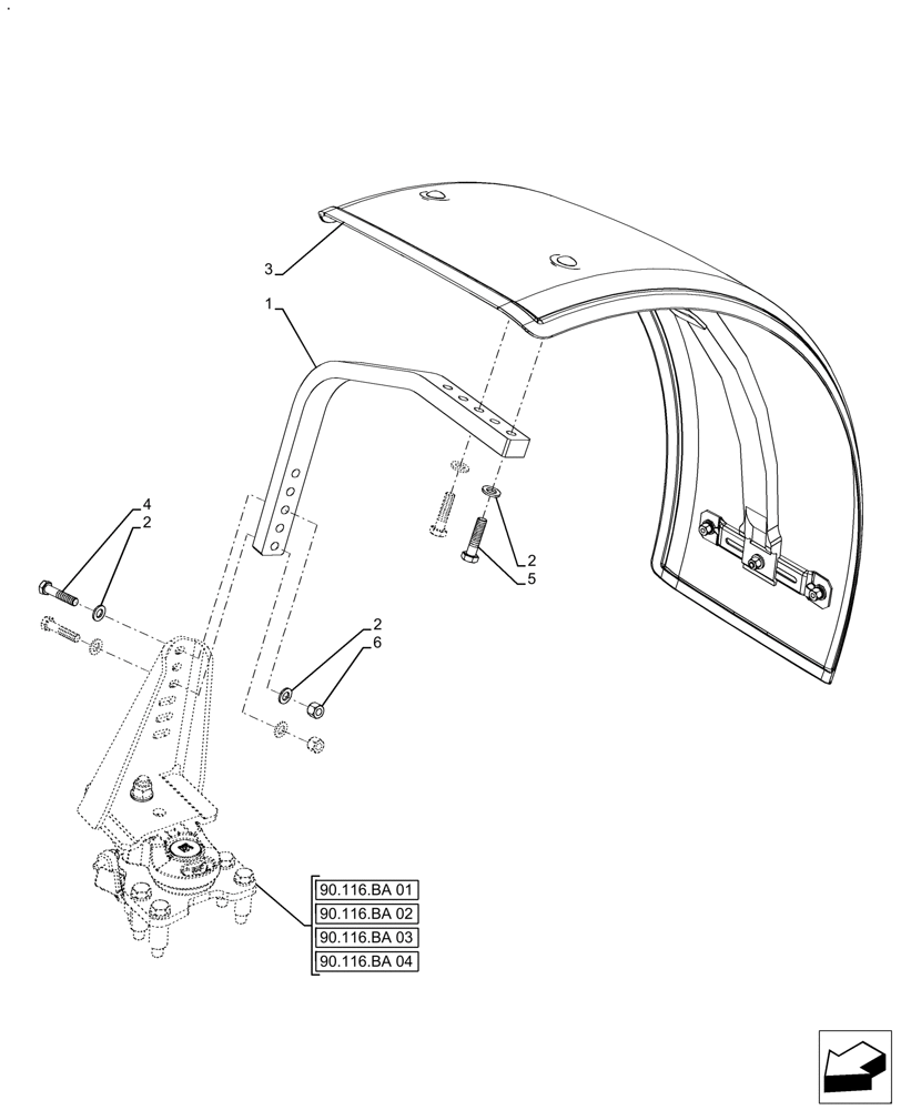 Схема запчастей Case IH FARMALL 130A - (90.116.AC[01]) - VAR - 336940 - FRONT FENDER (90) - PLATFORM, CAB, BODYWORK AND DECALS