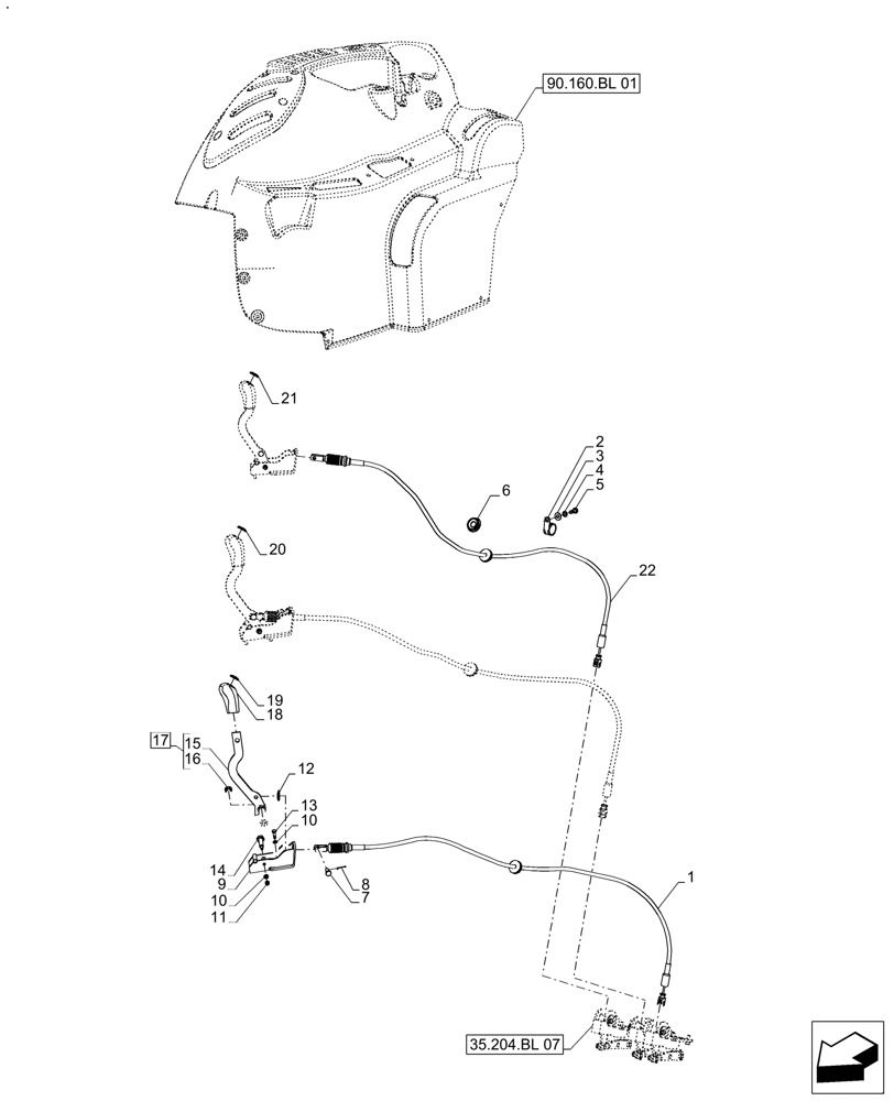 Схема запчастей Case IH FARMALL 120A - (35.204.BL[02]) - VAR - 334195 - 3 REMOTE CONTROL VALVES, CONTROL LEVER, CAB (35) - HYDRAULIC SYSTEMS
