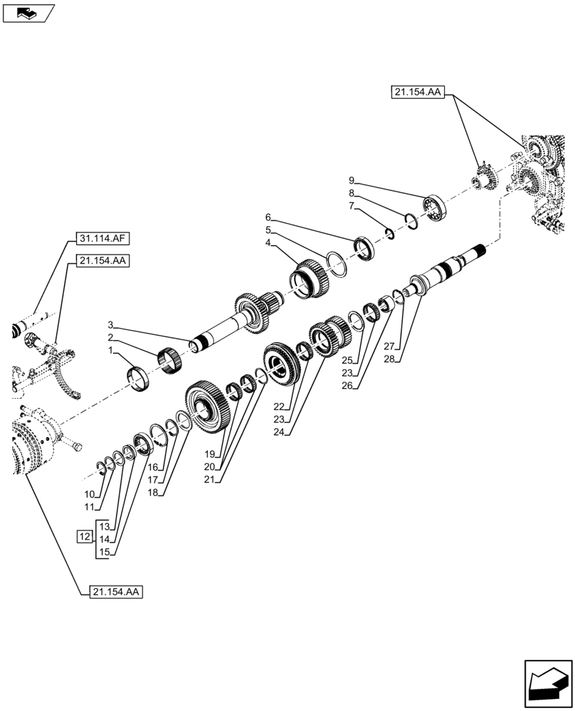 Схема запчастей Case IH FARMALL 105U - (21.154.AA[15]) - VAR - 334115, 334117 - CENTRAL REDUCTION GEAR (21) - TRANSMISSION