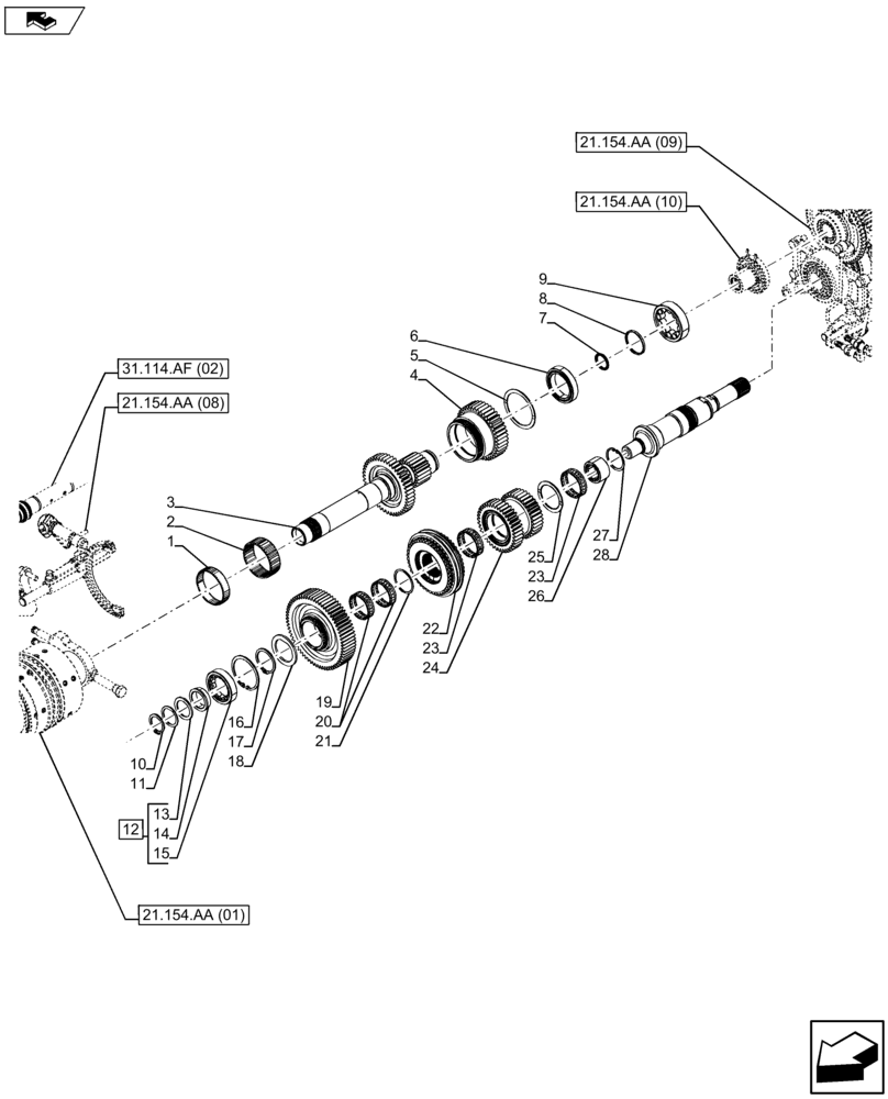 Схема запчастей Case IH FARMALL 105U - (21.154.AA[04]) - VAR - 334114, 390430 - CENTRAL REDUCTION GEAR (21) - TRANSMISSION