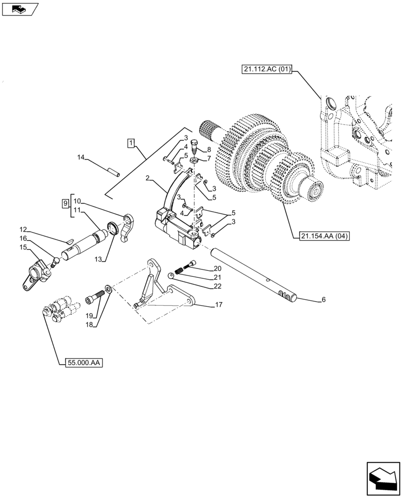 Схема запчастей Case IH FARMALL 105U - (21.154.AA[08]) - VAR - 334114, 39430 - CENTRAL REDUCTION GEAR, CONTROLS (21) - TRANSMISSION