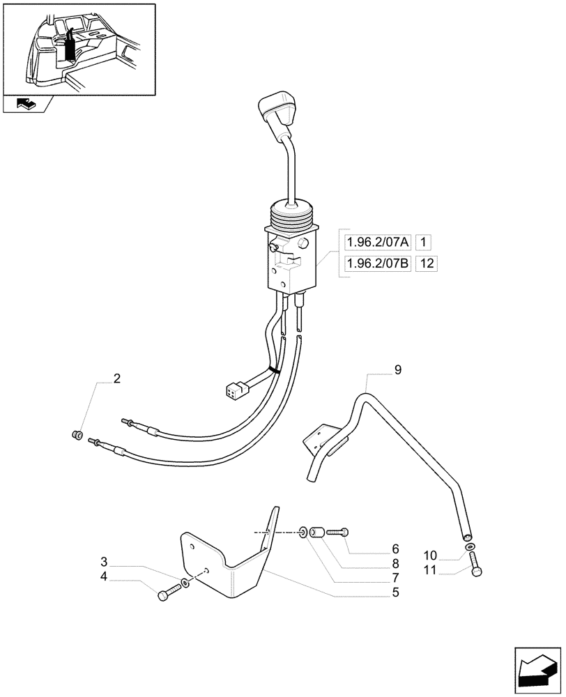 Схема запчастей Case IH FARMALL 95U - (1.96.2/07) - TWO MID-MOUNT VALVES FOR REAR CONTROL VALVES - JOYSTICK AND SUPPORT - W/CAB (VAR.330186-330386) (10) - OPERATORS PLATFORM/CAB
