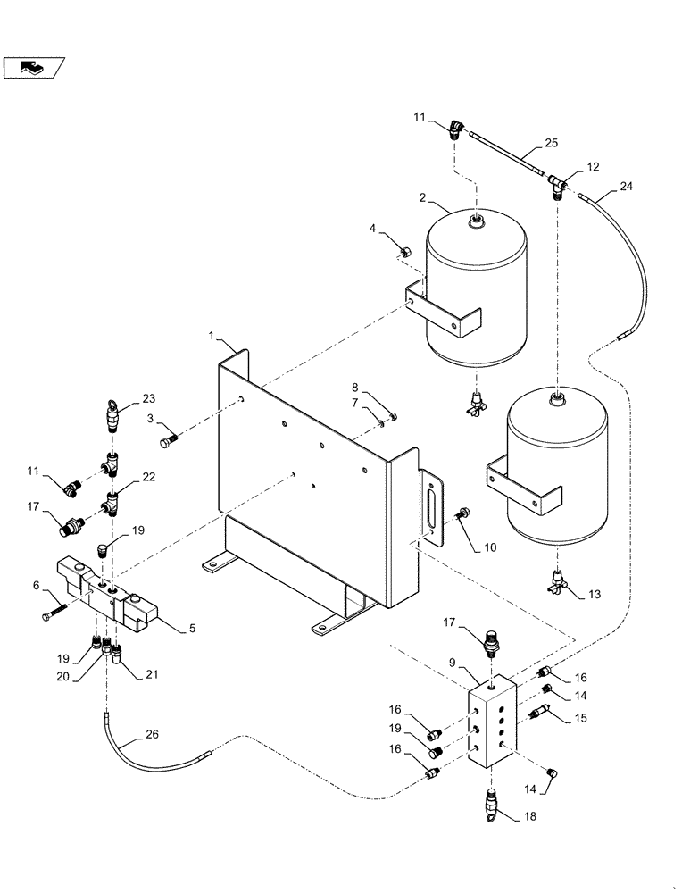 Схема запчастей Case IH 1250 - (75.200.29[02]) - PNEUMATIC DOWN PRESSURE - DOUBLE AIR TANK AND VALVE, MODEL YEAR 2011 (75) - SOIL PREPARATION