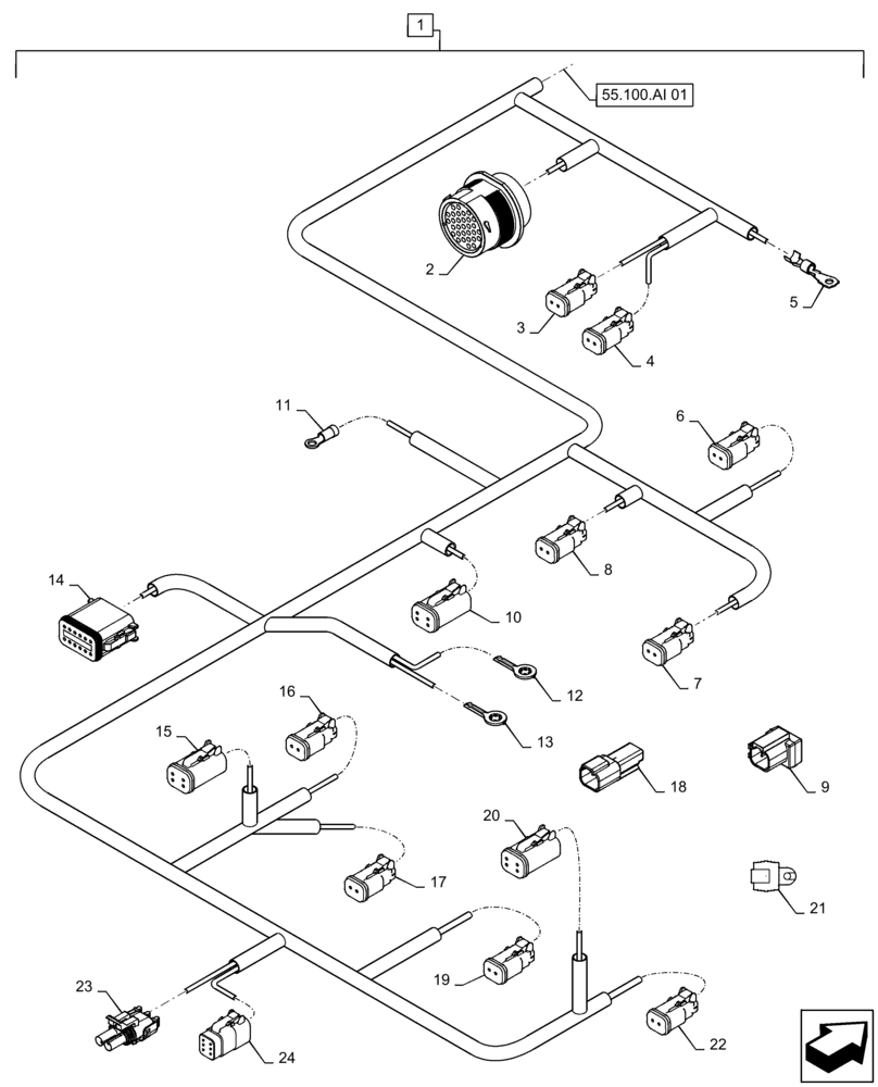 Схема запчастей Case IH PATRIOT 3340 - (55.100.AI[02]) - MAIN FRAME HARNESS, REAR (55) - ELECTRICAL SYSTEMS