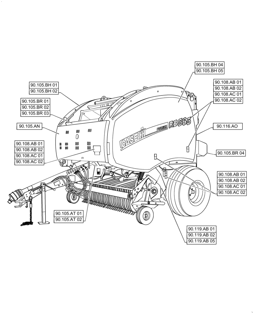 Схема запчастей Case IH RB565 - (00.000.90) - PICTORIAL INDEX - PLATFORM, CAB, BODYWORK AND DECALS (00) - GENERAL & PICTORIAL INDEX