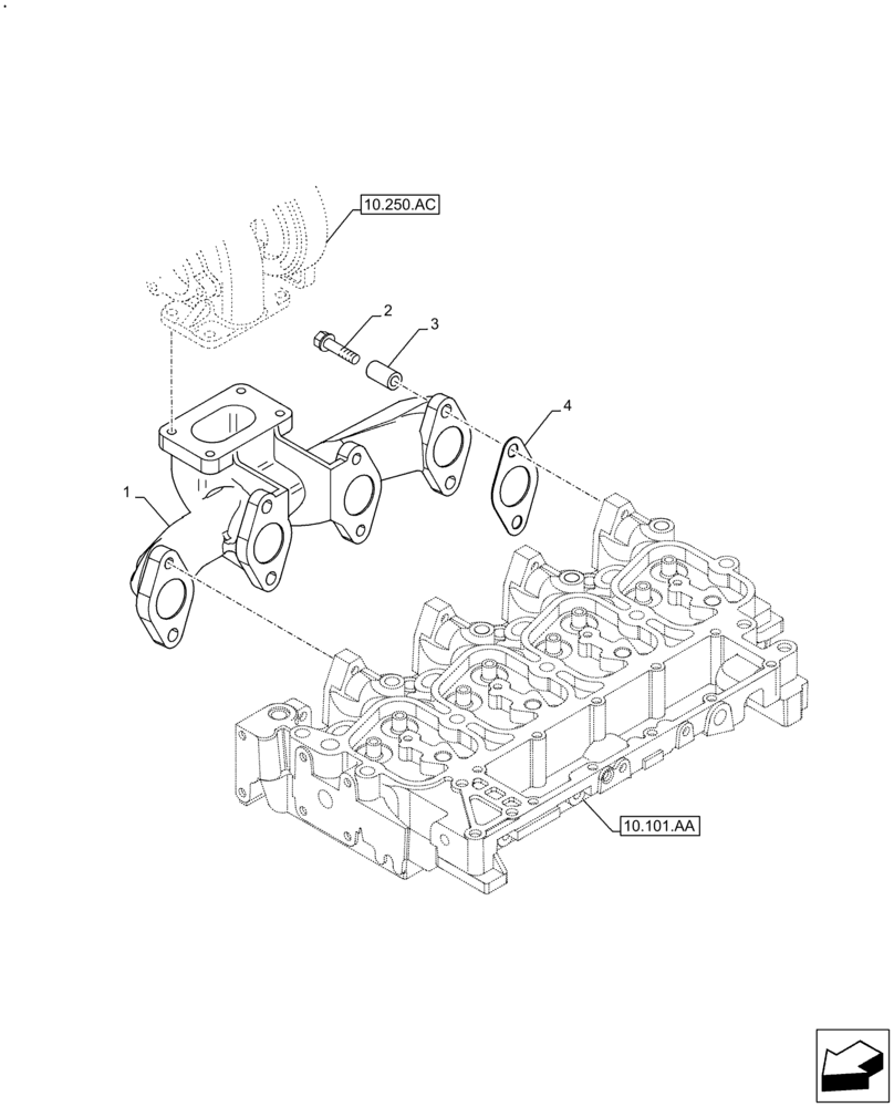 Схема запчастей Case IH F4GE9484A J613 - (10.254.AC) - EXHAUST MANIFOLD (10) - ENGINE