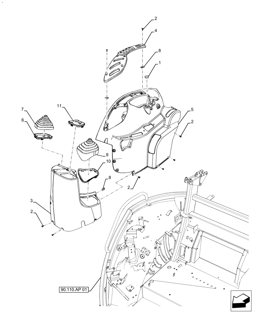 Схема запчастей Case IH FARMALL 120A - (90.110.AV[02]) - VAR - 330196 - TRIM, RH, W/ FRONT LOADER, W/O CAB (90) - PLATFORM, CAB, BODYWORK AND DECALS