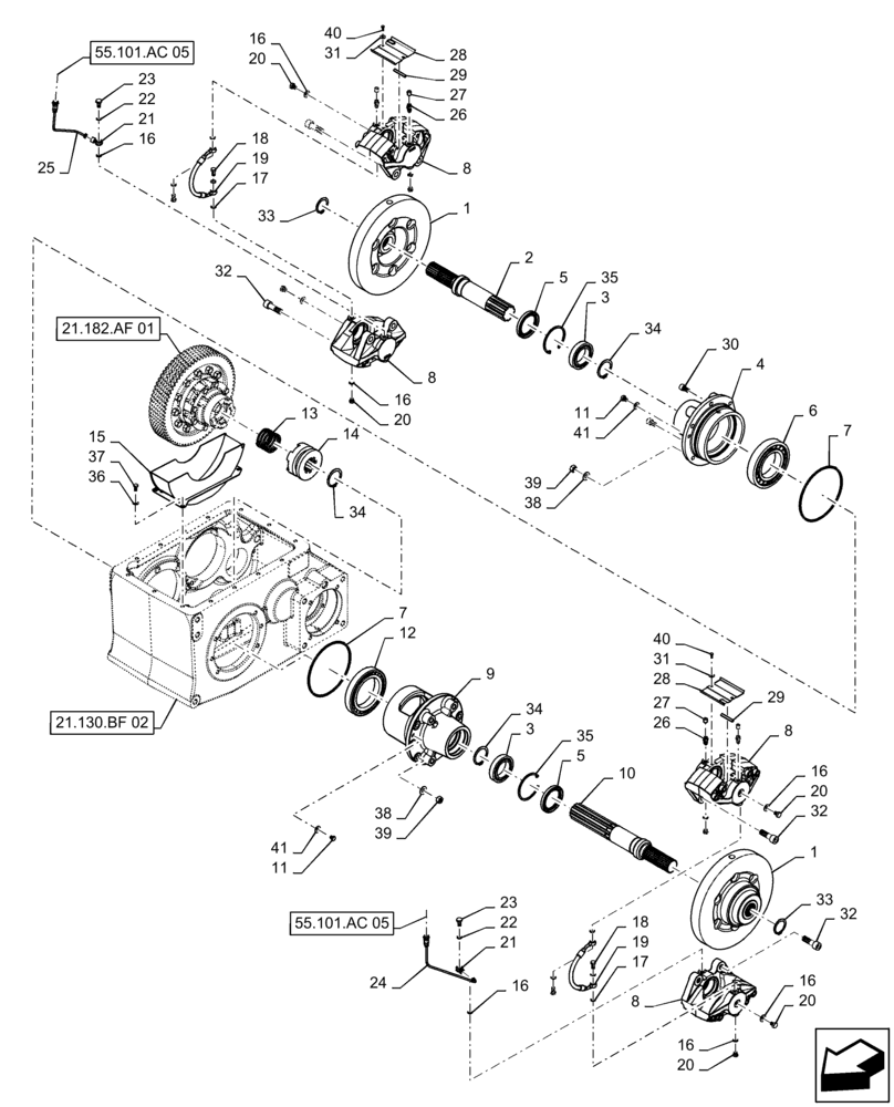 Схема запчастей Case IH 9230 - (21.140.AK[01]) - VAR - 722774, 425272 - GEARBOX, DIFFERENTIAL, AXLE HOUSING, 16/71 W DIFFERENTIAL LOCK (21) - TRANSMISSION
