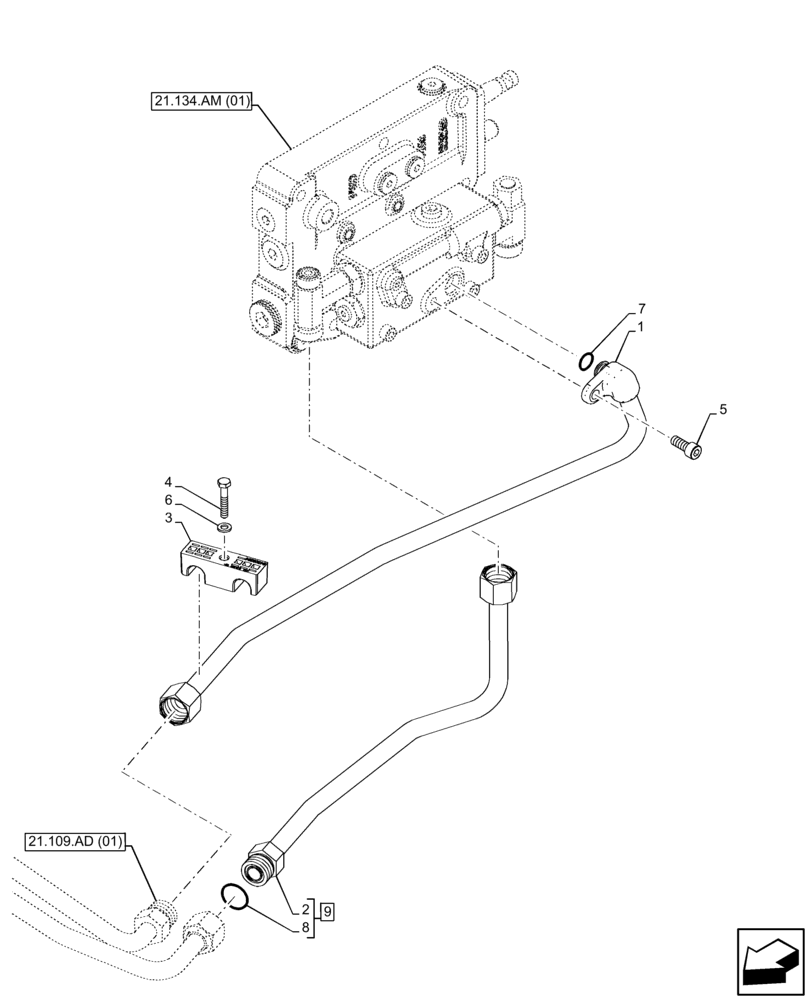 Схема запчастей Case IH FARMALL 120C - (21.109.AD[03]) - VAR - 743524 - TRANSMISSION OIL, COOLER, LINE, PIPE (21) - TRANSMISSION
