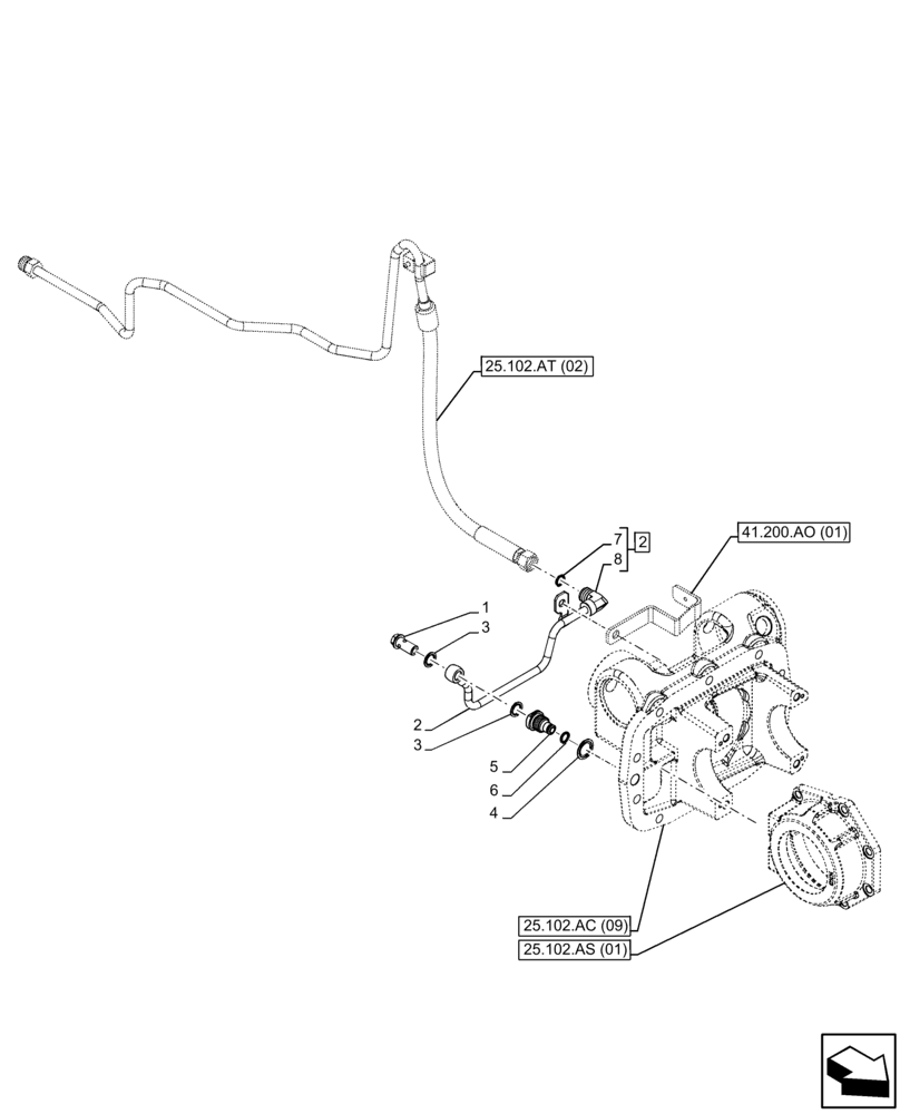 Схема запчастей Case IH FARMALL 100C - (25.102.AT[01]) - VAR - 337323, 743560 - DIFFERENTIAL LOCK, CONTROLS, LINE, W/ ELECTROHYDRAULIC ENGAGEMENT, 4WD, HI-LO (25) - FRONT AXLE SYSTEM