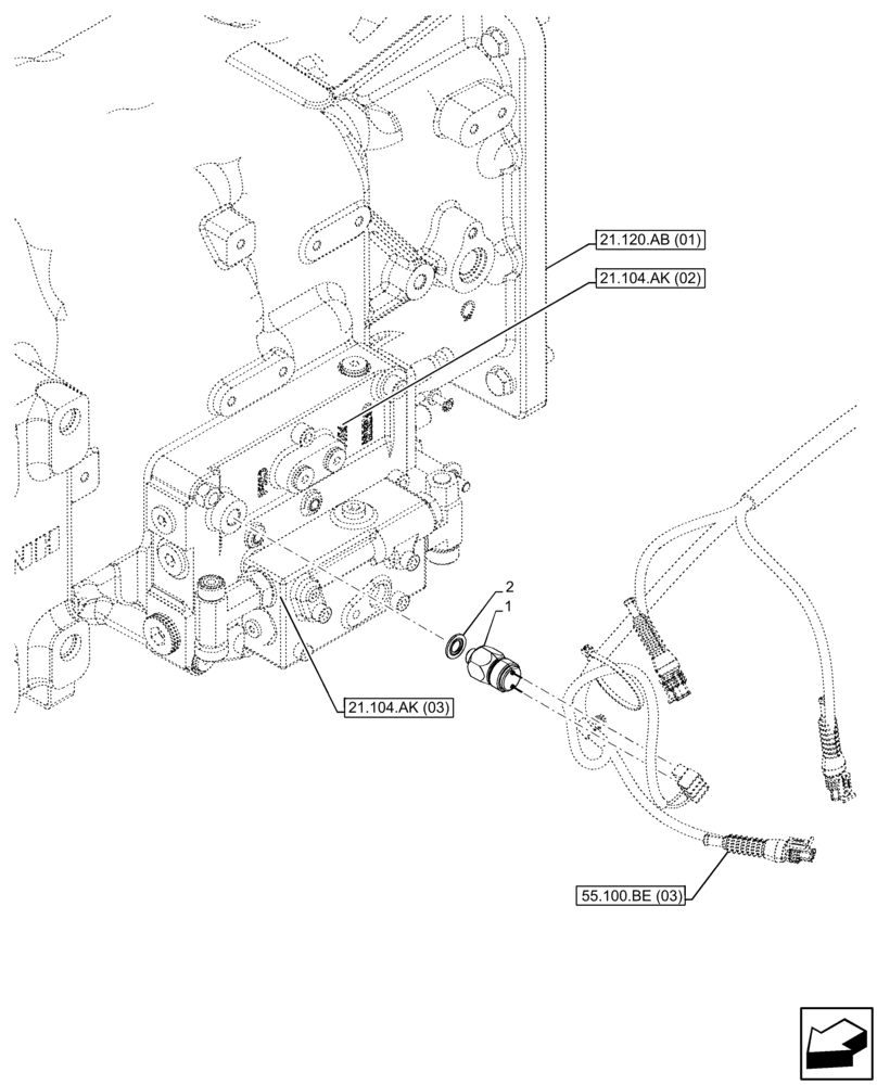 Схема запчастей Case IH FARMALL 120C - (55.021.AB[01]) - VAR - 330581, 390328, 743559, 744580, 744581, 744990 - TRANSMISSION, PRESSURE SWITCH (55) - ELECTRICAL SYSTEMS