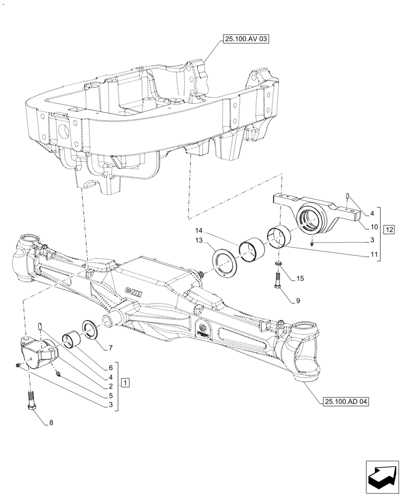 Схема запчастей Case IH FARMALL 130A - (25.100.AI[02]) - VAR - 390509 - AXLE SUPPORT, ARTICULATION, HEAVY DUTY (25) - FRONT AXLE SYSTEM
