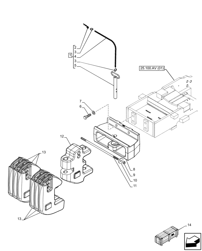 Схема запчастей Case IH FARMALL 120C - (39.140.AF[04]) - VAR - 336215 - FRONT, BALLAST (320 KG) (39) - FRAMES AND BALLASTING