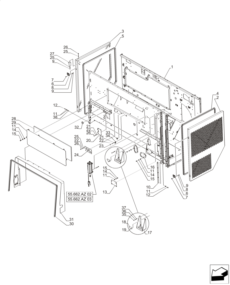 Схема запчастей Case IH A8800 - (90.105.CS[04]) - ENGINE COMPARTMENT (IVECO C9) (90) - PLATFORM, CAB, BODYWORK AND DECALS