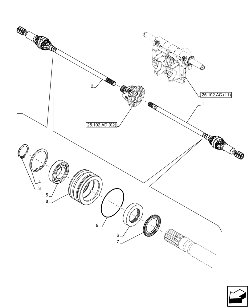 Схема запчастей Case IH FARMALL 120C - (25.108.AA[04]) - VAR - 337323 - FRONT AXLE, SHAFT, W/ ELECTROHYDRAULIC ENGAGEMENT, 4WD, HEAVY DUTY, HI-LO (25) - FRONT AXLE SYSTEM