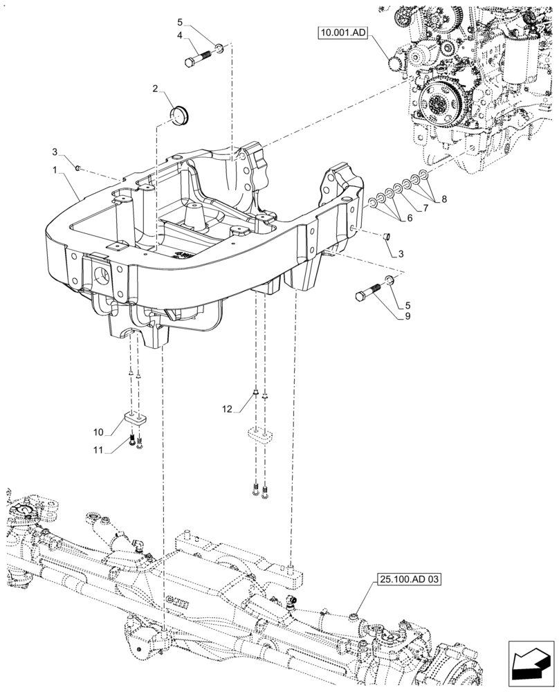 Схема запчастей Case IH FARMALL 130A - (25.100.AV[03]) - VAR - 390509, 391404, 331497 - AXLE SUPPORT, 4WD, HEAVY DUTY (25) - FRONT AXLE SYSTEM