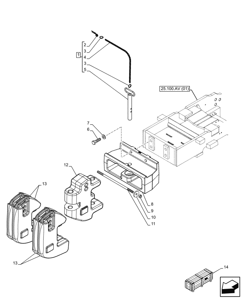 Схема запчастей Case IH FARMALL 120C - (39.140.AF[03]) - VAR - 334215 - FRONT, BALLAST (240 KG) (39) - FRAMES AND BALLASTING