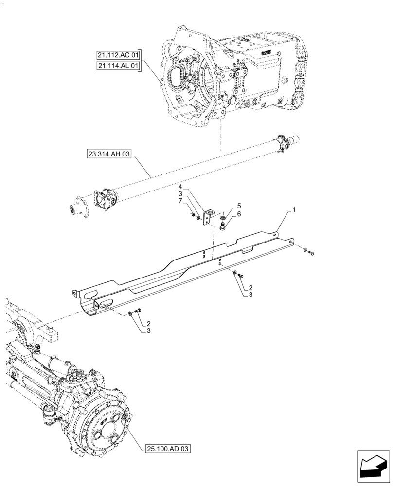 Схема запчастей Case IH FARMALL 130A - (23.314.AH[06]) - VAR - 390509 - FRONT, DRIVE SHAFT, GUARD, 4WD, GUARD, HEAVY DUTY (23) - FOUR WHEEL DRIVE SYSTEM