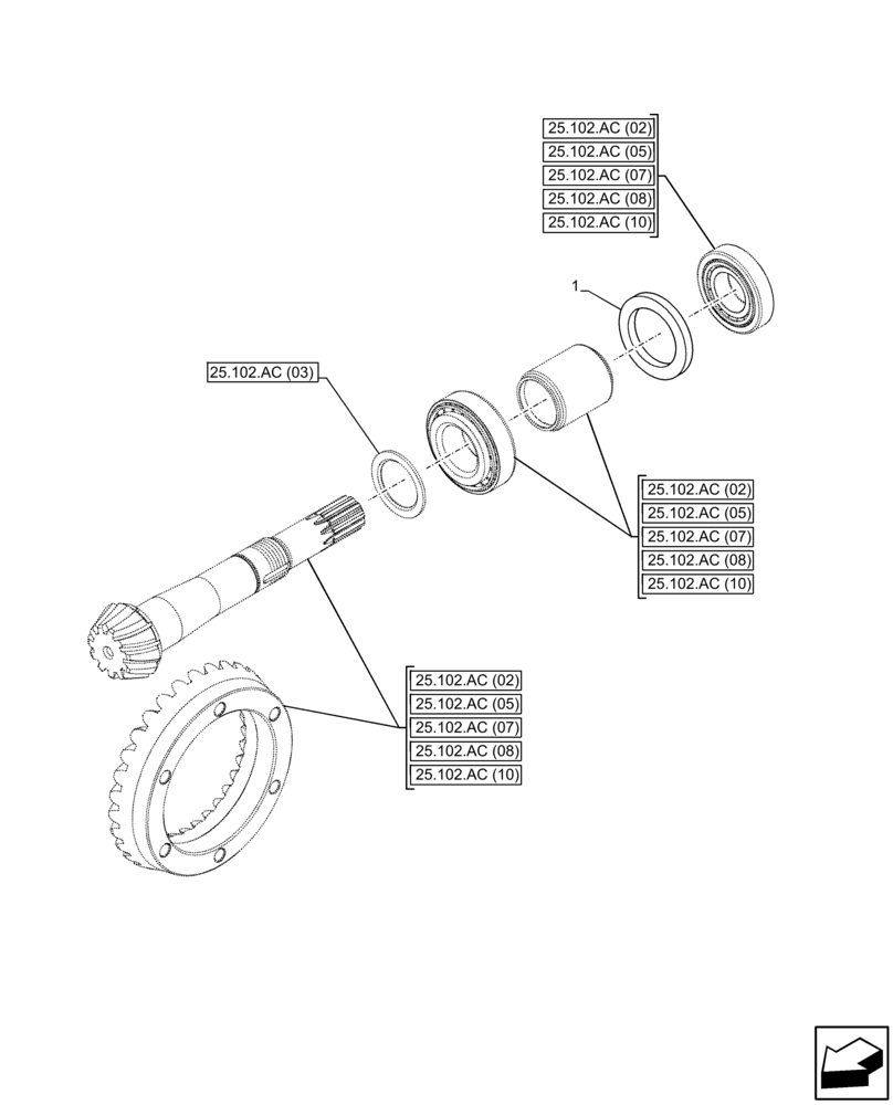 Схема запчастей Case IH FARMALL 120C - (25.102.AC[03]) - VAR - 390328, 337323, 743559, 743560, 744580, 744581, 744990 - FRONT AXLE, SHIM KIT, 4WD (25) - FRONT AXLE SYSTEM