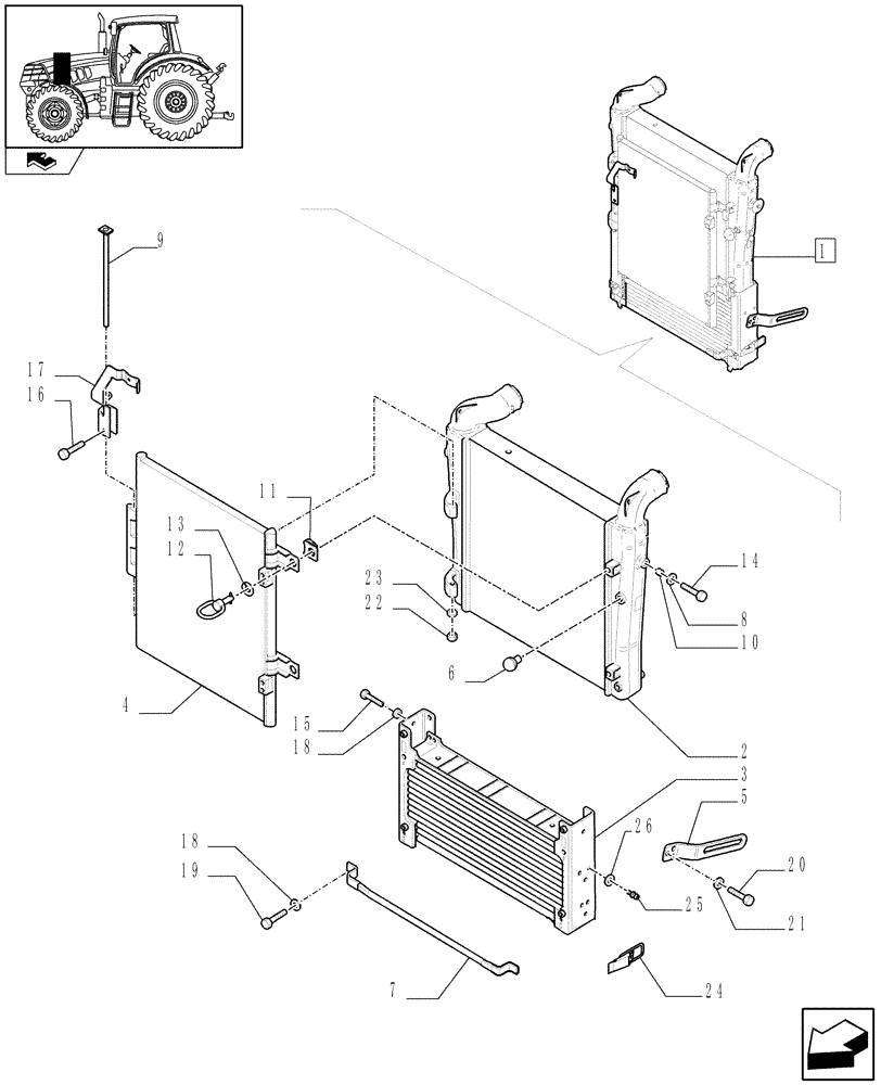 Схема запчастей Case IH PUMA 180 - (1.17.0/ C) - INTERCOOLER, TRANSM. OIL COOLER AND AIR CONDITIONING CONDENSER - BREAKDOWN - D7002 (02) - ENGINE EQUIPMENT