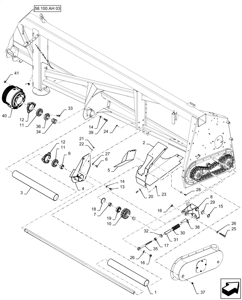 Схема запчастей Case IH 4412-30 - (58.100.AH[02]) - DRIVE, HEADER, ASSY, REAR, RH (58) - ATTACHMENTS/HEADERS