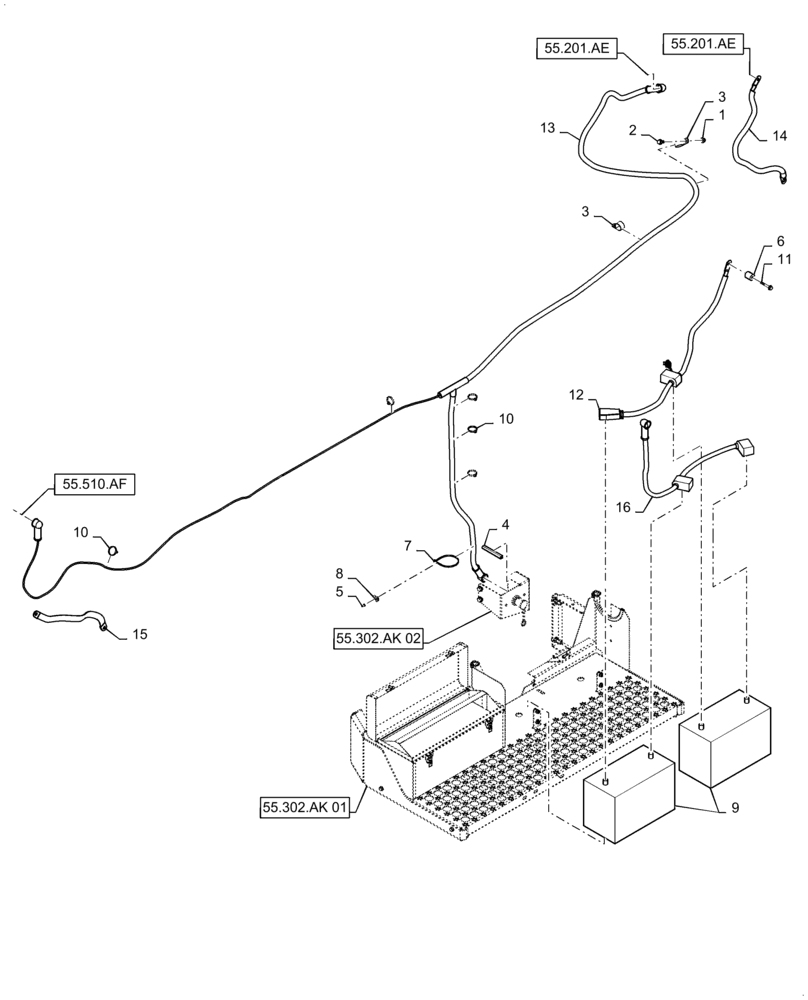Схема запчастей Case IH 6130 - (55.302.AX[01]) - BATTERY & CABLE (55) - ELECTRICAL SYSTEMS