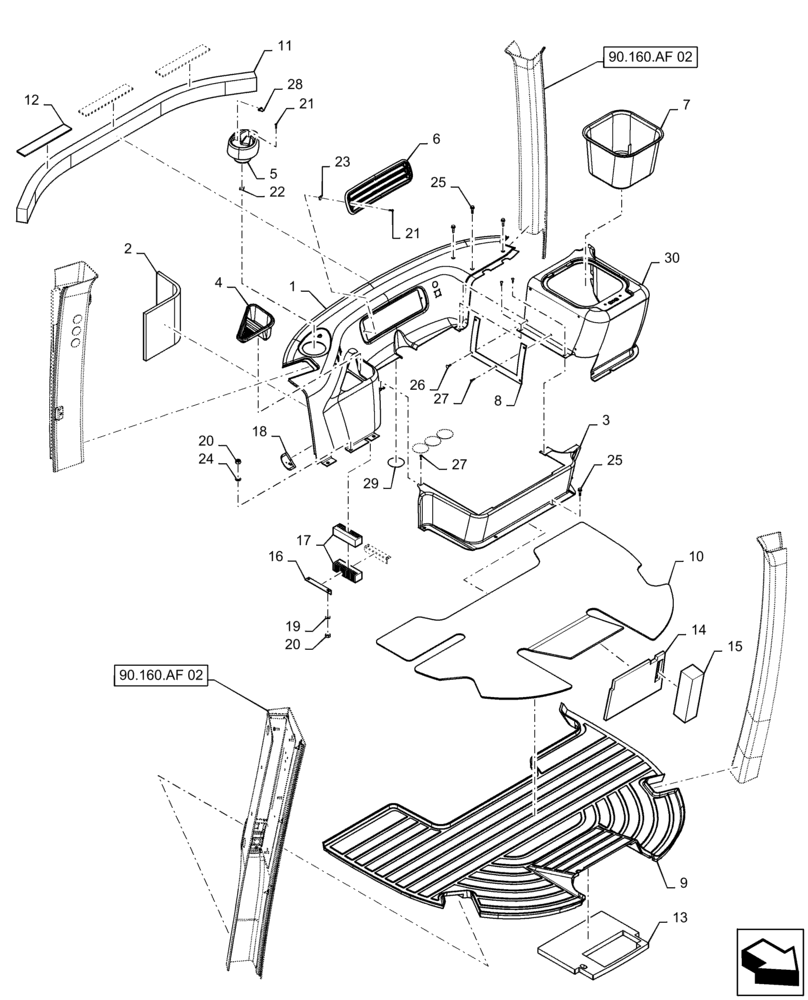 Схема запчастей Case IH TITAN 3540 - (90.160.AF[01]) - INTERIOR TRIM, BASE (90) - PLATFORM, CAB, BODYWORK AND DECALS